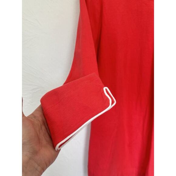 NEW CROWN & IVY Womens L - Wide Neck Bow Detail 3/4 Sleeve Coral Pink Red Blouse - Picture 6 of 6